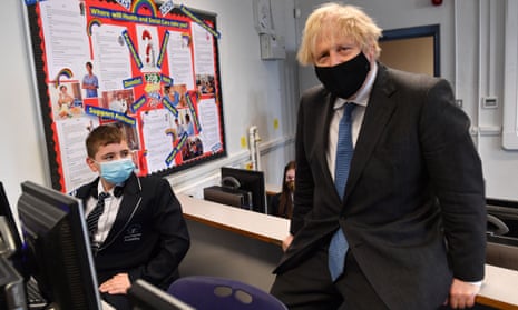 Boris Johnson visits a school in Accrington, Lancashire.
