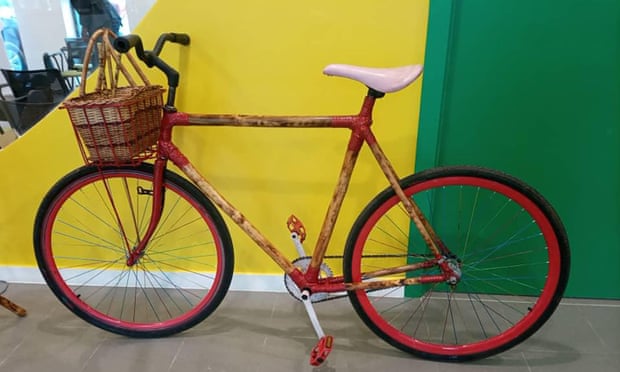  One of the bamboo bikes made by Grace Mabika and her team at Bamga Bicycles in Gabon.