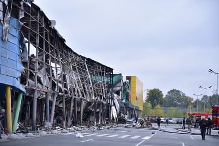 A destroyed building at a shopping centre.