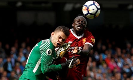 Liverpool’s Sadio Mané was sent off for this foul on Ederson in September, leading to a 5-0 Manchester City win.