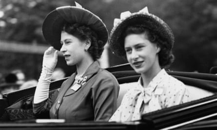 Princesses Elizabeth, left, and Margaret at Ascot for the Gold Cup in June 1948.