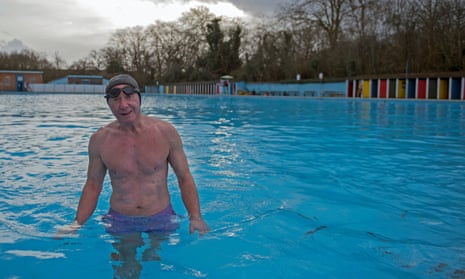 John Wigglesworth, 72, enjoys his Sunday lunchtime swim at Tooting Bec Lido, December 2015.