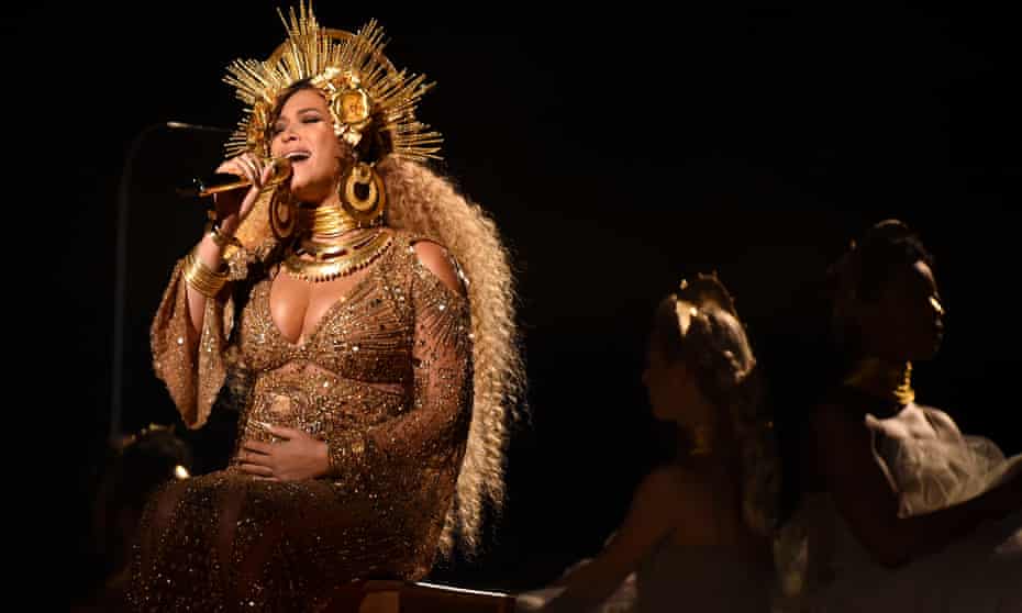 Destiny’s childcare … Beyonce performs pregnant at the Grammy awards in February 2017.