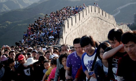 Tourists gather on the Great Wall outside Beijing, China.