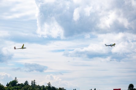 A competitor gets airborne courtesy of a tow plane.
