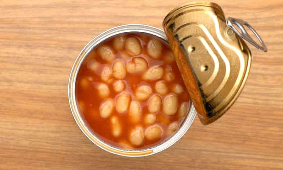 An open can of baked beans