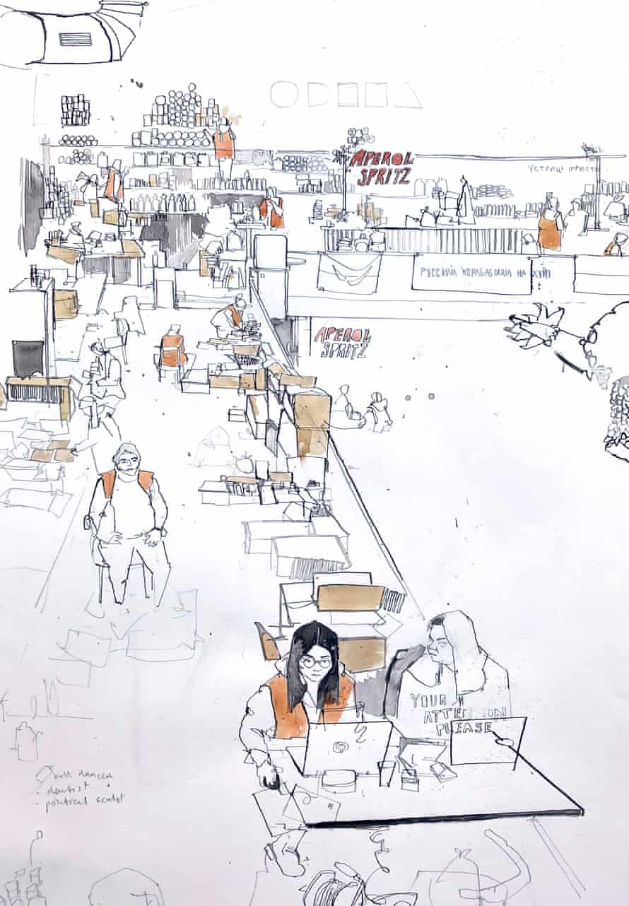 Odesa food market drawn by George Butler