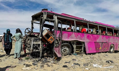 The wreckage of a bus in Noshki, Balochistan, after a deadly suicide attack by the Baloch Liberation Army targeting a convoy of Pakistani paramilitary forces The wreckage of a bus in Noshki, Balochistan, after a deadly suicide attack by the Baloch Liberation Army targeting a convoy of Pakistani paramilitary forces