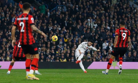 Sam Greenwood curls in the second Leeds goal.