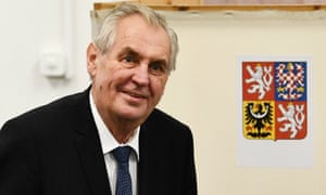 President Milos Zeman during the casting of his ballot at a polling station in Prague.