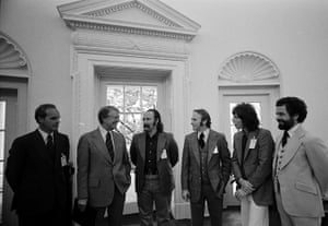 David Crosby, Stephen Stills and Graham Nash meeting with President Carter 1977.