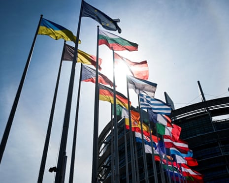 European flags outside the European parliament, in Strasbourg, north eastern France.
