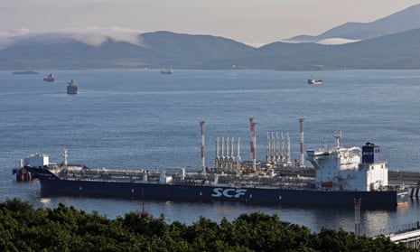 The tanker Vladimir Arsenyev at the Kozmino oil terminal near the Russian port of Nakhodka on the Sea of Japan