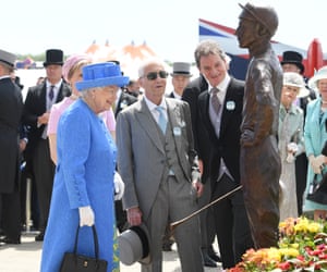 The Queen and Lester Piggott (centre) admire a statue of the former jockey that she unveiled at the 2019 Derby by the Epsom winner’s enclosure. It is one of nine bronzes by sculptor William Newton to celebrate Piggott’s nine Derby wins.