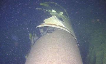 A damaged underwater gas pipe