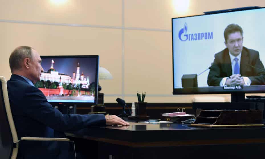 Vladimir Putin holds a video meeting with Gazprom CEO, Alexei Miller