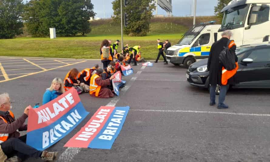 Protesters block the M25 at junction 31, near to the Dartford Crossing, in Thurrock, Essex.