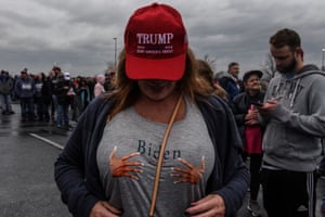 A female Trump fan displays her feelings about Joe Biden