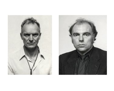 Black and white passport photos of Sting from 2006 and Van Morrison from 1988
