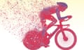 Iluustration of an elite cyclist dissolving into red and purple dots