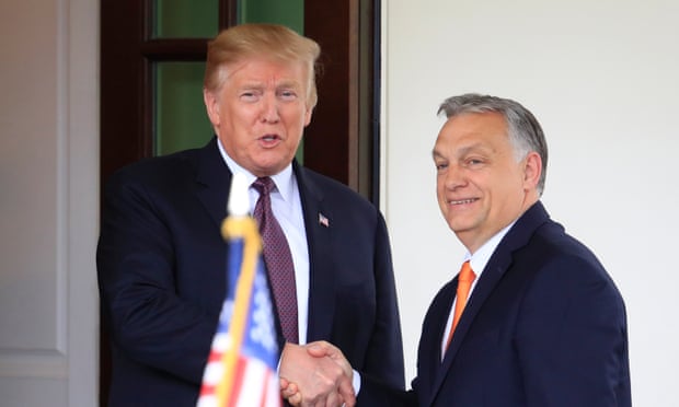 Trump welcoming Hungarian PM Viktor Orban to the White House in May 2019.