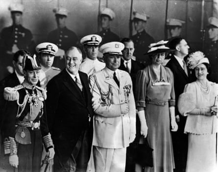 King George VI with Franklin D Roosevelt, Brig Gen Watson, Eleanor Roosevelt and Queen Elizabeth on the royal visit in 1939.
