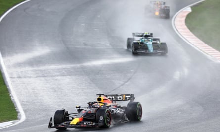 Max Verstappen leads Fernando Alonso