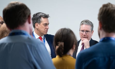 Ed Miliband, who is thought to have fought to keep the pledge, with Starmer during the Cop28 UN climate summit in Dubai last year.