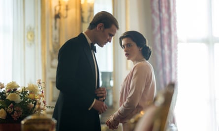 Claire Foy as Queen Elizabeth II, with Matt Smith as Prince Philip, in The Crown.