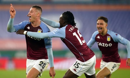Ross Barkley (left) celebrates after scoring for Aston Villa against Leicester.