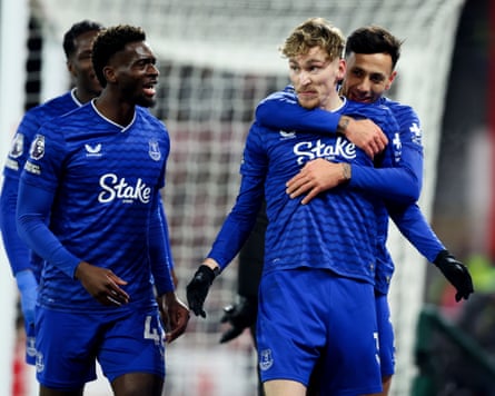 Everton’s James Garner refuses to celebrate after opening the scoring against Forest