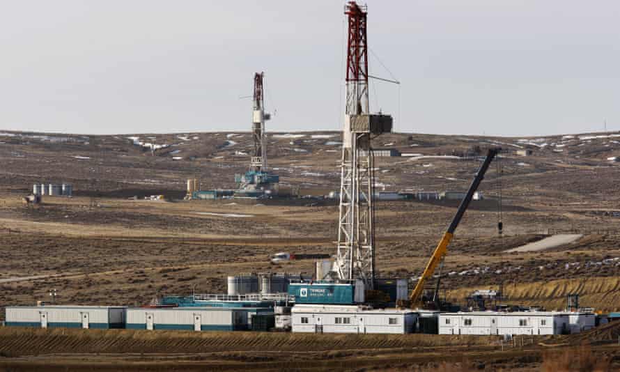 Drilling rigs near Highway 59 outside of Douglas, Wyoming.