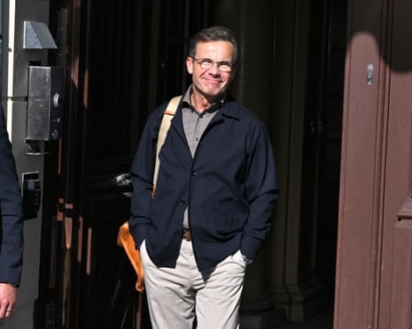 Swedish prime minister Ulf Kristersson leaves the official residence, Sager House, in Stockholm, a day after the vote in a general election.