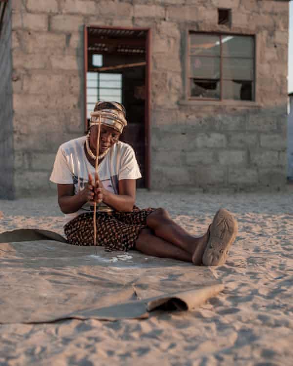 Traditional beads made from ostrich egg shell, holes are hand drilled one at a time