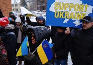 Ukraine supporters rally outside St Constantine Ukrainian Catholic church in Minneapolis, Minnesota