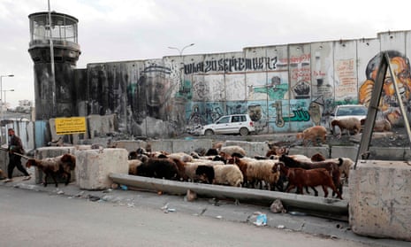 Israel’s controversial separation barrier at the Qalandia crossing between the Palestinian city of Ramallah in the occupied West Bank and annexed east Jerusalem, December 2020. 