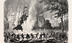 Citizens of Marseille dance around a fire that has been lit to destroy the pestilence during the city’s cholera epidemic in 1865