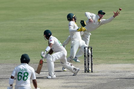 Steve Smith snags Pakistan's captain Babar Azam in the slips.
