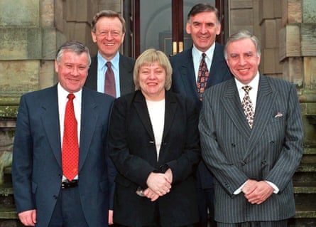 Tony Worthington with Mo Mowlam and three other men