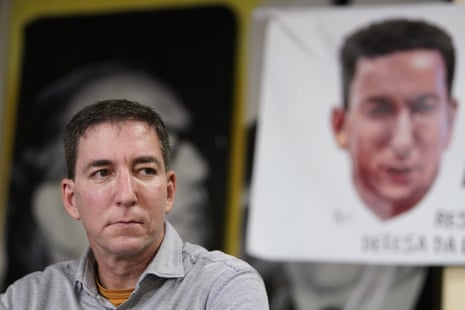 Glenn Greenwald listens to a question before a protest in his support in front of the headquarters of the Brazilian Press Association in Rio de Janeiro in July.