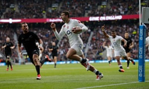 Jonny May scores his first try for England - on his eighth cap - against the All Blacks at Twickenham in November 2014.