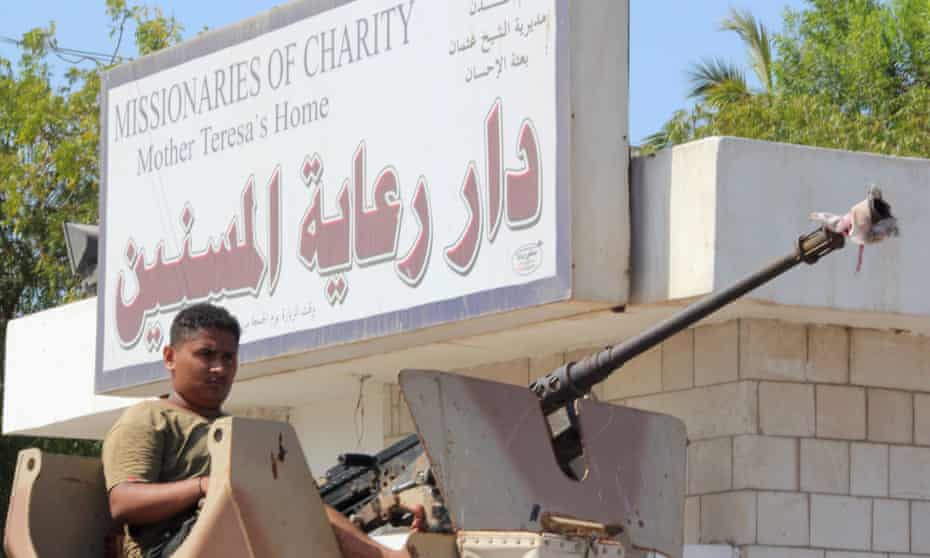 A Yemeni soldier guards the Missionaries of Charity retirement home