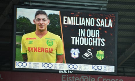 A tribute to Emiliano Sala is displayed during the FA Cup fourth round match at the Liberty Stadium, Swansea