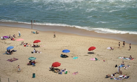 A beach in Ocean City, Maryland, where topless sunbathing is banned.
