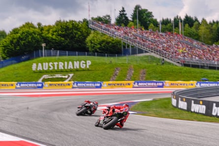 Marc Márquez of Spain behind Marco Bezzecchi of Italy in the early stages of the race.
