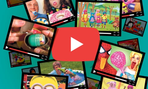 graphic composite of screenshots of various children's content on youtube and the youtube logo