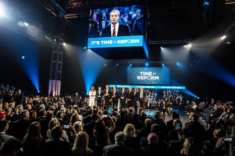 Farage on stage in the NEC