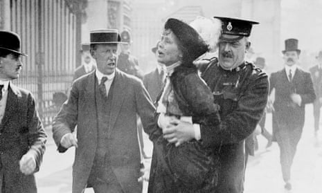 Emmeline Pankhurst being arrested in May 1914.