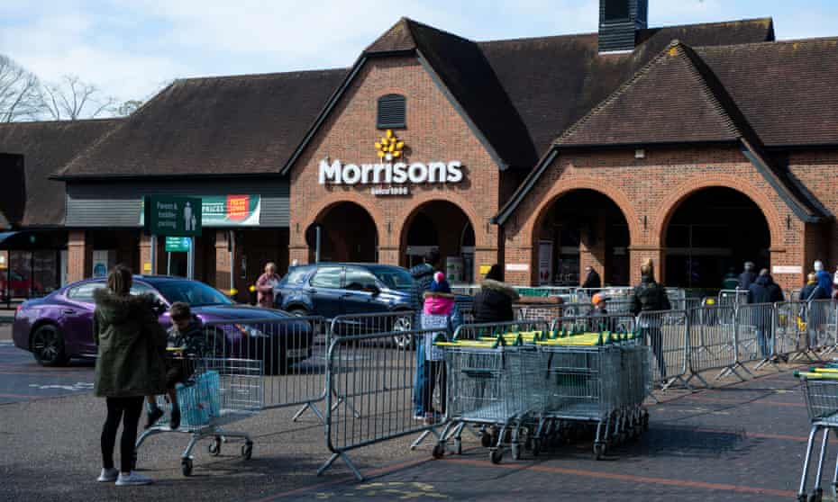Socially distanced queue outside a branch of Morrisons
