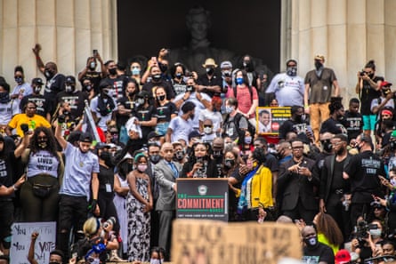 Bridgett Floyd, sister of George Floyd, speaks outside the Lincoln Memorial during the Commitment March in Washington DC, 28 August 2020